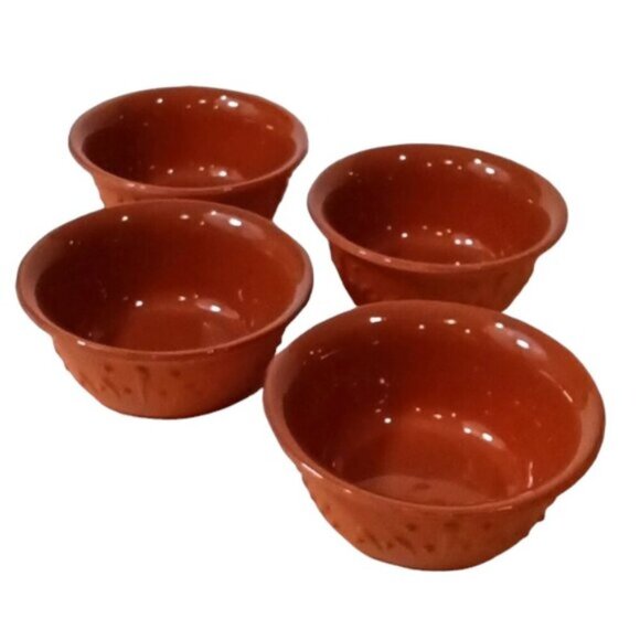 Mexican Made Brown Terra Cotta Bowls Set of 4 Glazed Interior Unglazed Exterior - Picture 1 of 7